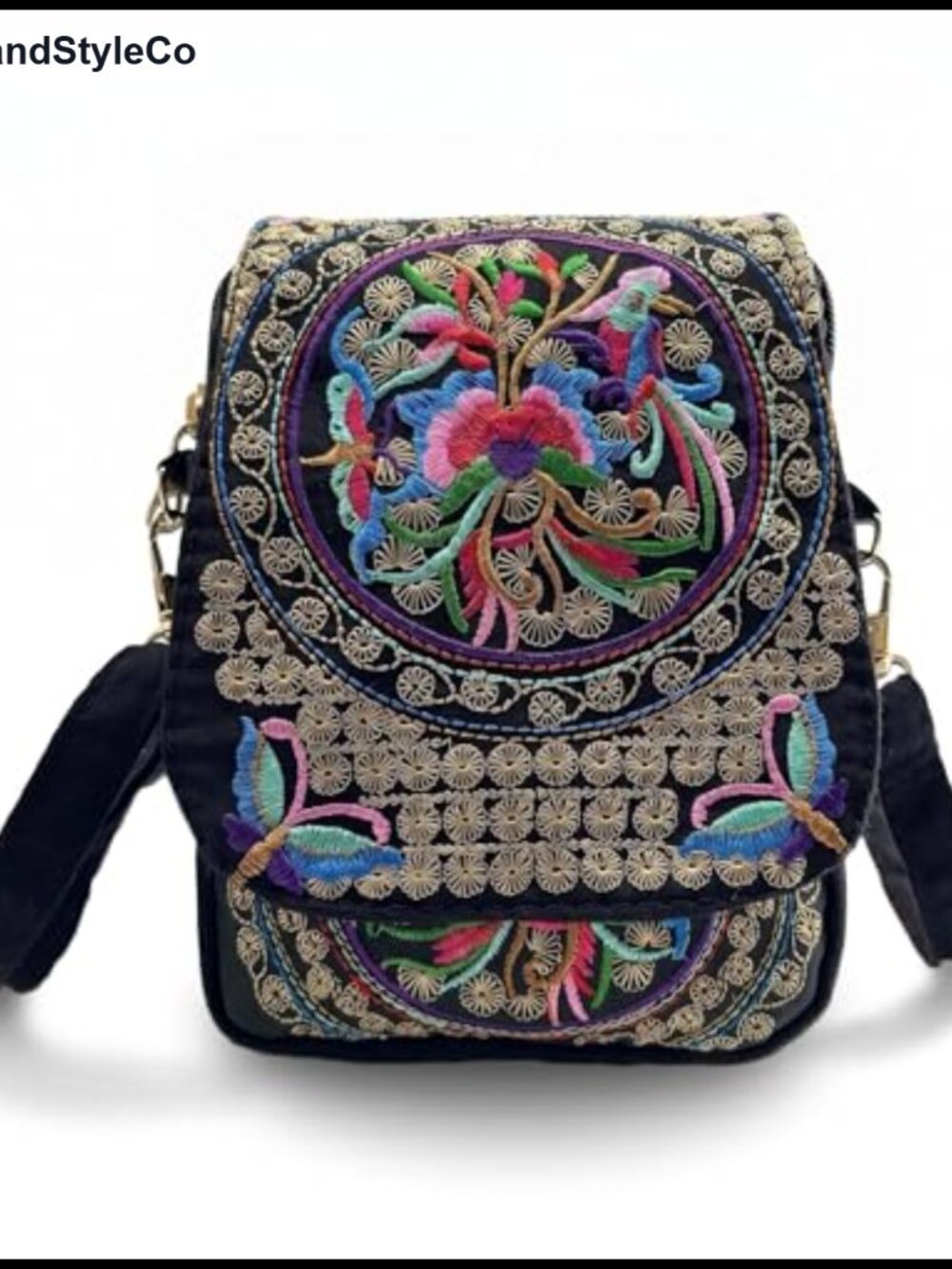 Handmade Embroidered Canvas Crossbody Bag Boho Ethnic Shoulder Bag Wristlet